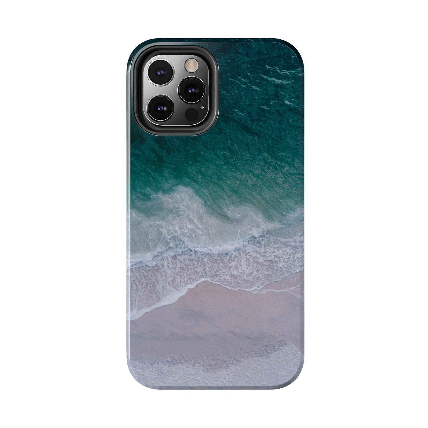 Ocean's Embrace: Deep Green Waters with White Waves Crashing onto the Beach Design Iphone Tough Phone Case