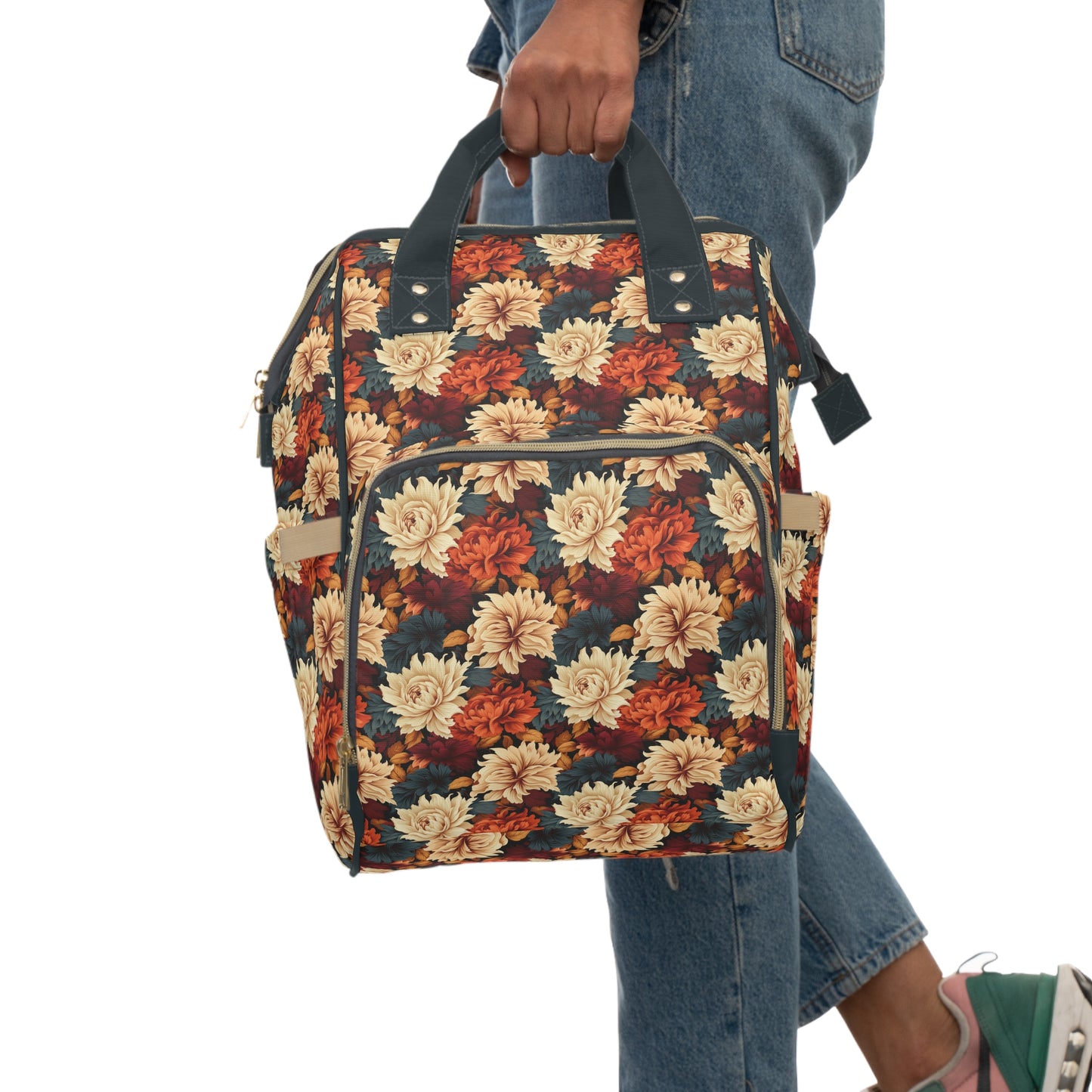 Autumn Elegance Vintage Floral Symphony in Rich Fall Colors Multifunctional Diaper Backpack