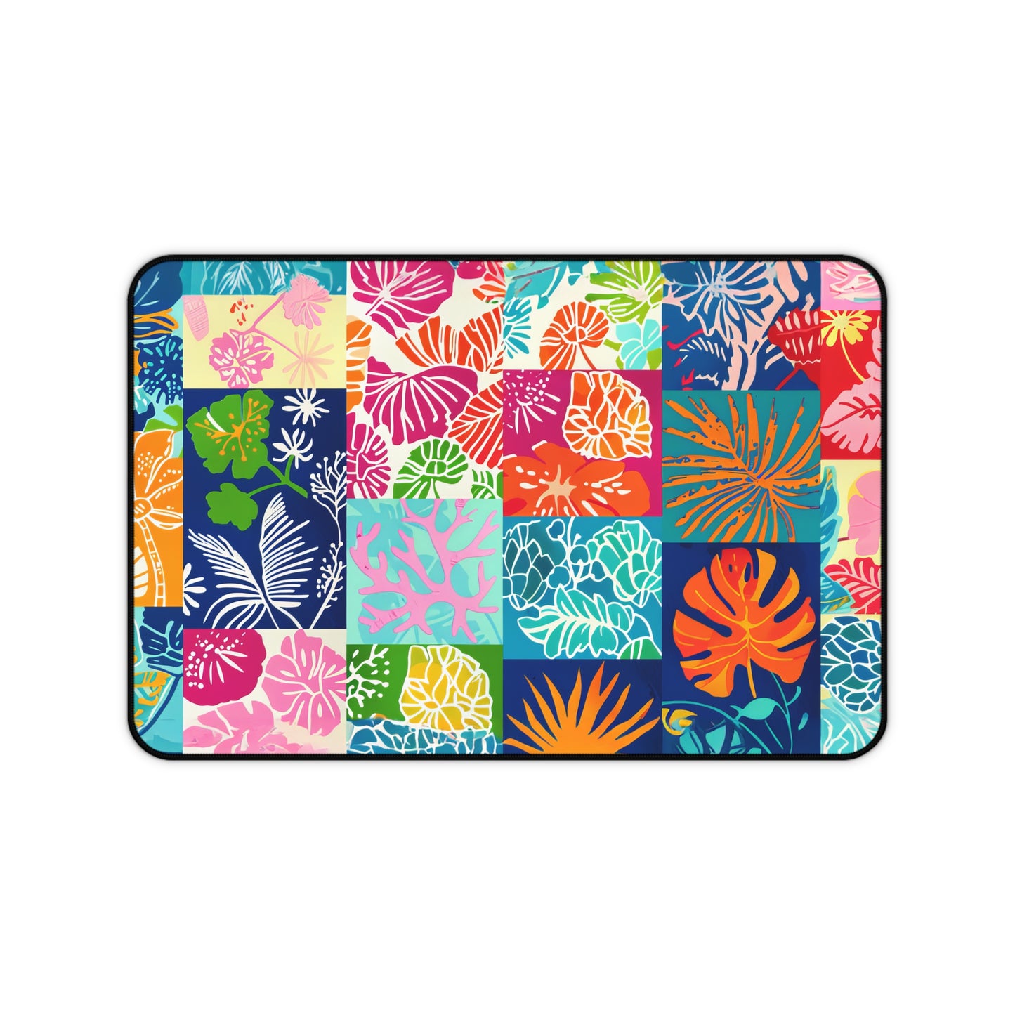 Vibrant Mosaic of Tropical Unique Shapes and Hues, from Vivid Oranges to Deep Blue Leaves and Flowers Extended Gaming Mouse Pad  Desk Mat  - 3 Sizes