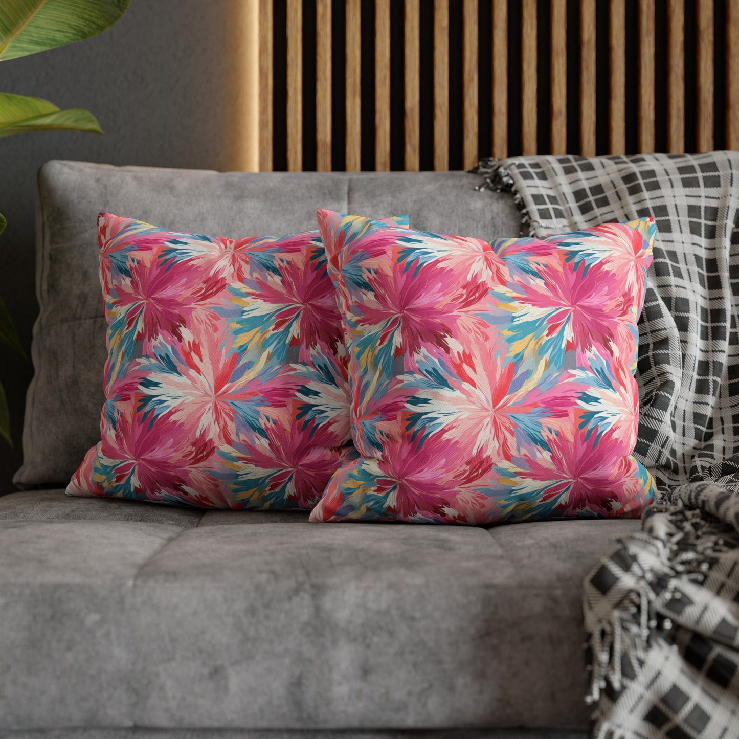 Whispering Sunset: Muted Pinks, Blues, and Gold Watercolor Flowers Spun Polyester Square Pillowcase 4 Sizes