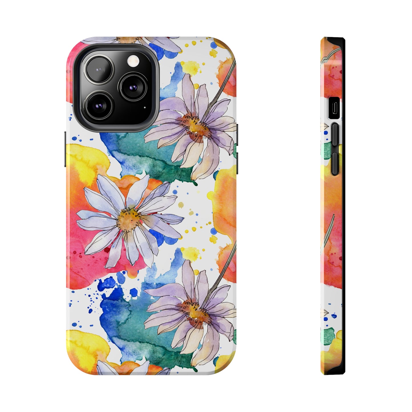 Large Colorful Watercolor Daisy Design Iphone Tough Phone Case