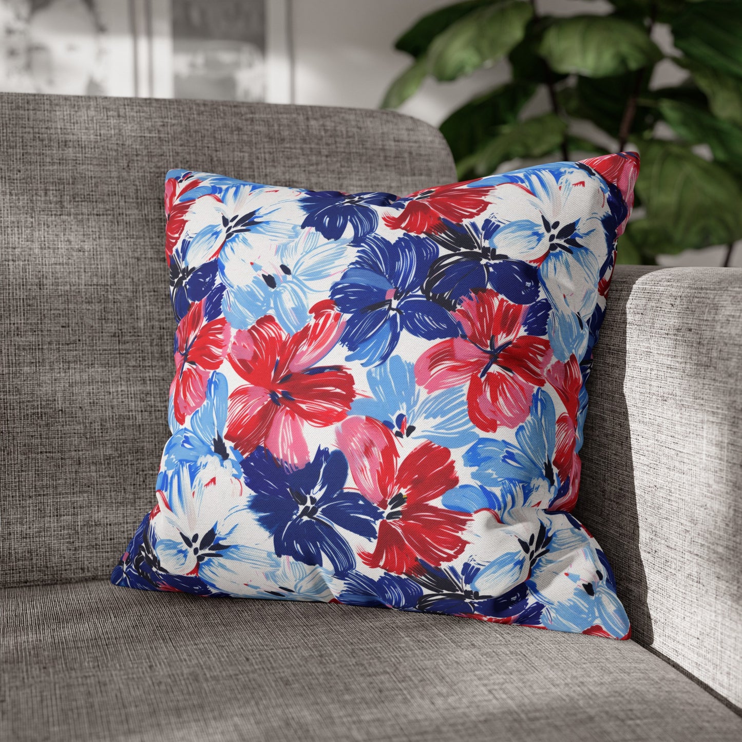 Americana Blooms: Large Watercolor Flowers in Red, White, and Blue Spun Polyester Square Pillowcase 4 Sizes