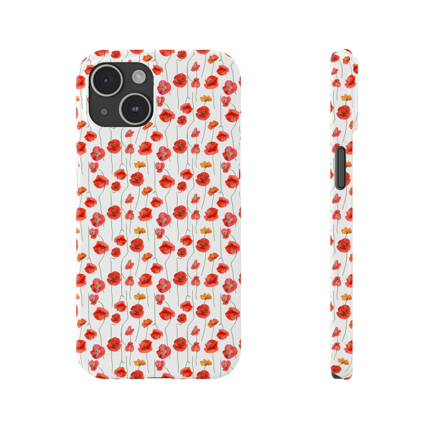 Vivid Elegance: Bright Red Poppies on a White Background Iphone 15-12 Slim Phone Case