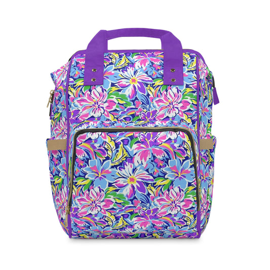 Tropical Burst: Vibrant Summer Flowers in Full Bloom Multifunctional Diaper Backpack