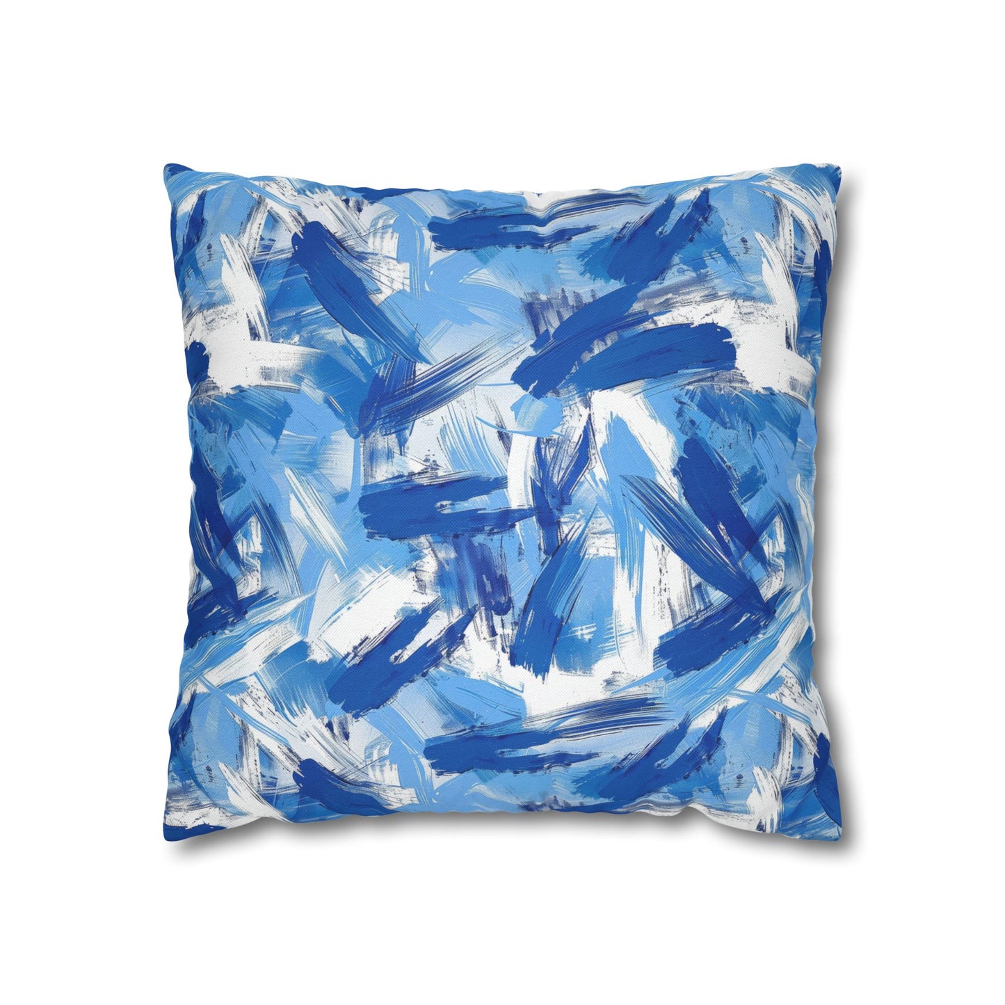 Bold Blue and White Abstract Brushstroke Pattern Spun Polyester Square Pillowcase 4 Sizes