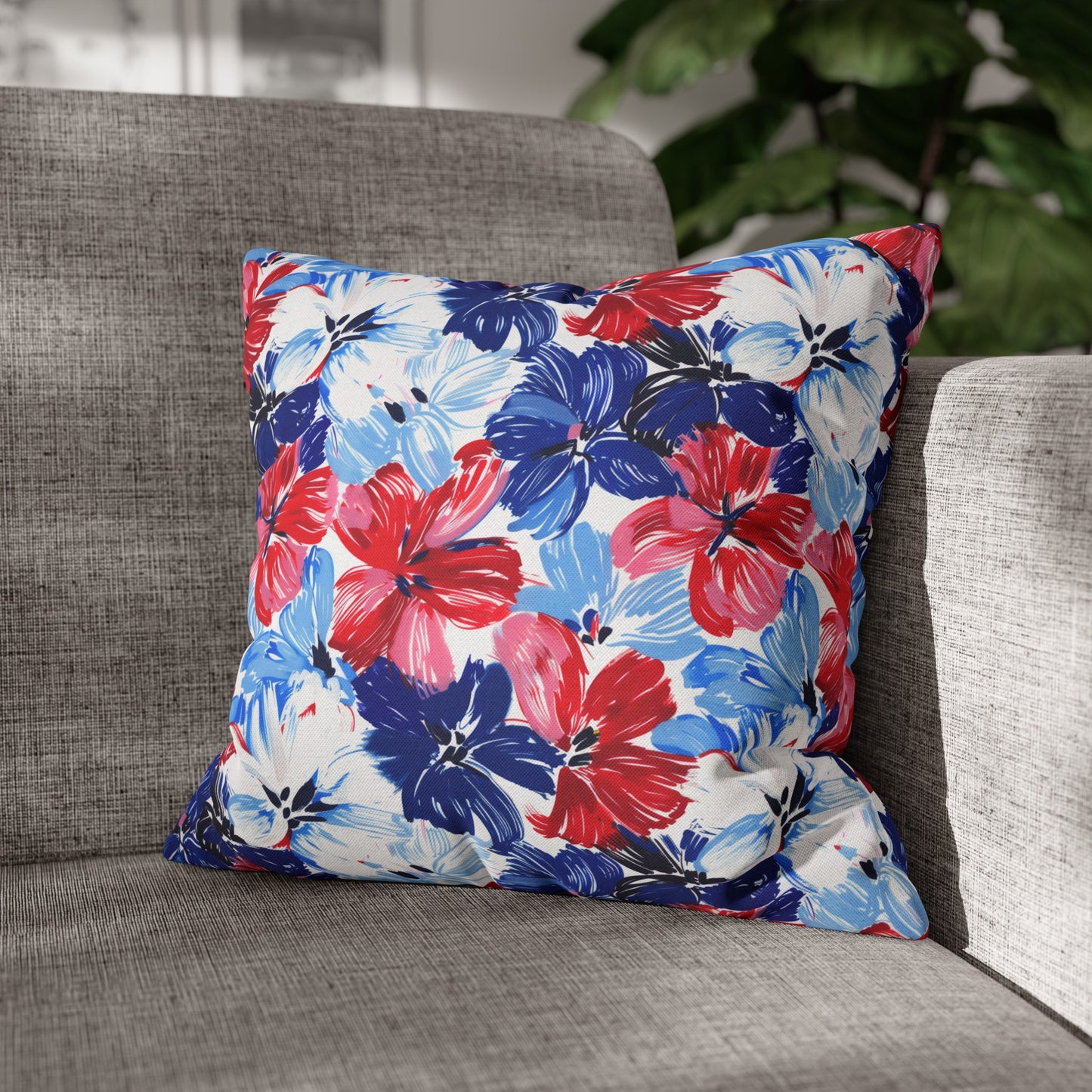 Americana Blooms: Large Watercolor Flowers in Red, White, and Blue Spun Polyester Square Pillowcase 4 Sizes