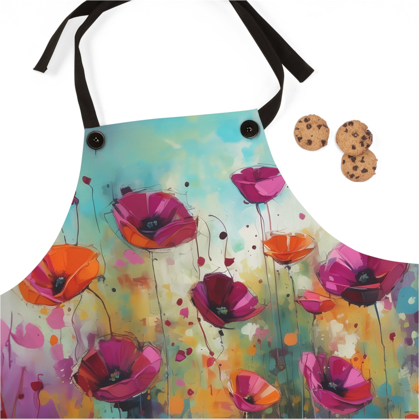 Serenade of Sunset: Painted Pink Wildflowers in a Field at Dusk - Kitchen Chef Apron