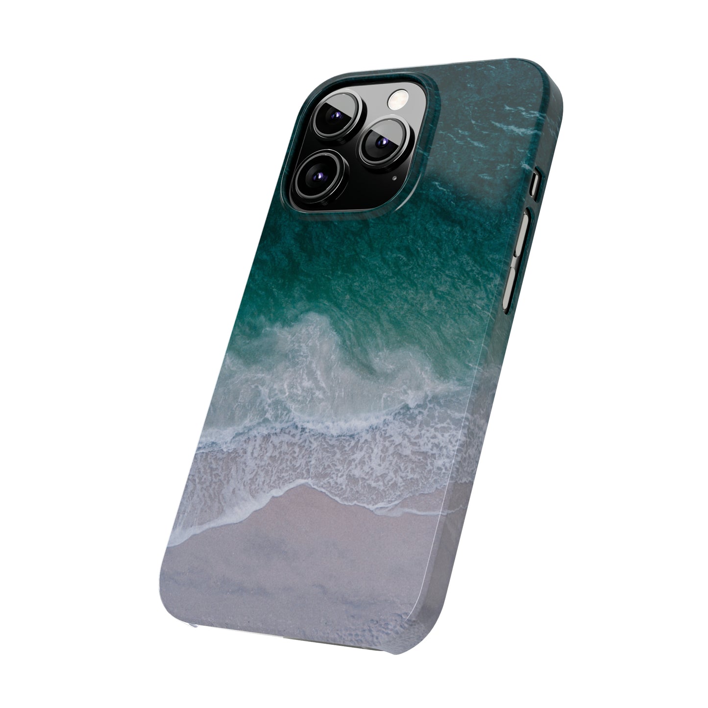 Ocean's Embrace: Deep Green Waters with White Waves Crashing onto the Beach Design Iphone 15-12 Slim Phone Case