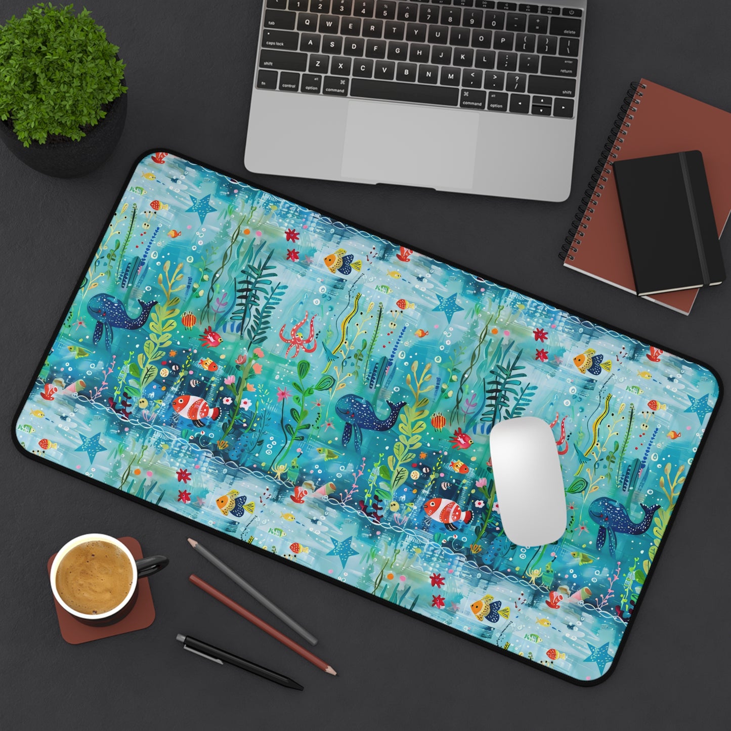 Ocean Enchantment: Magical Watercolor Sea Creatures Extended Gaming Mouse Pad  Desk Mat  - 3 Sizes