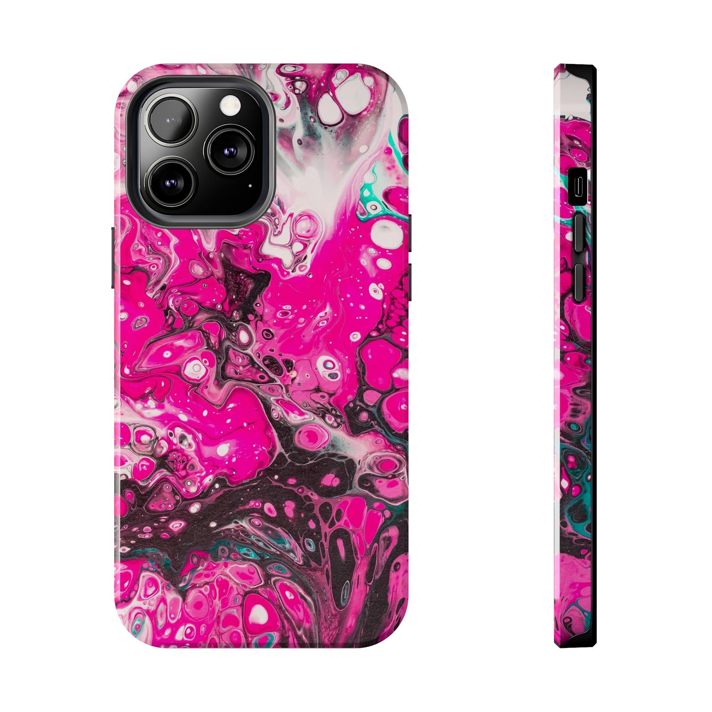 Pink, Black and White Alcohol Ink Design Iphone Tough Phone Case