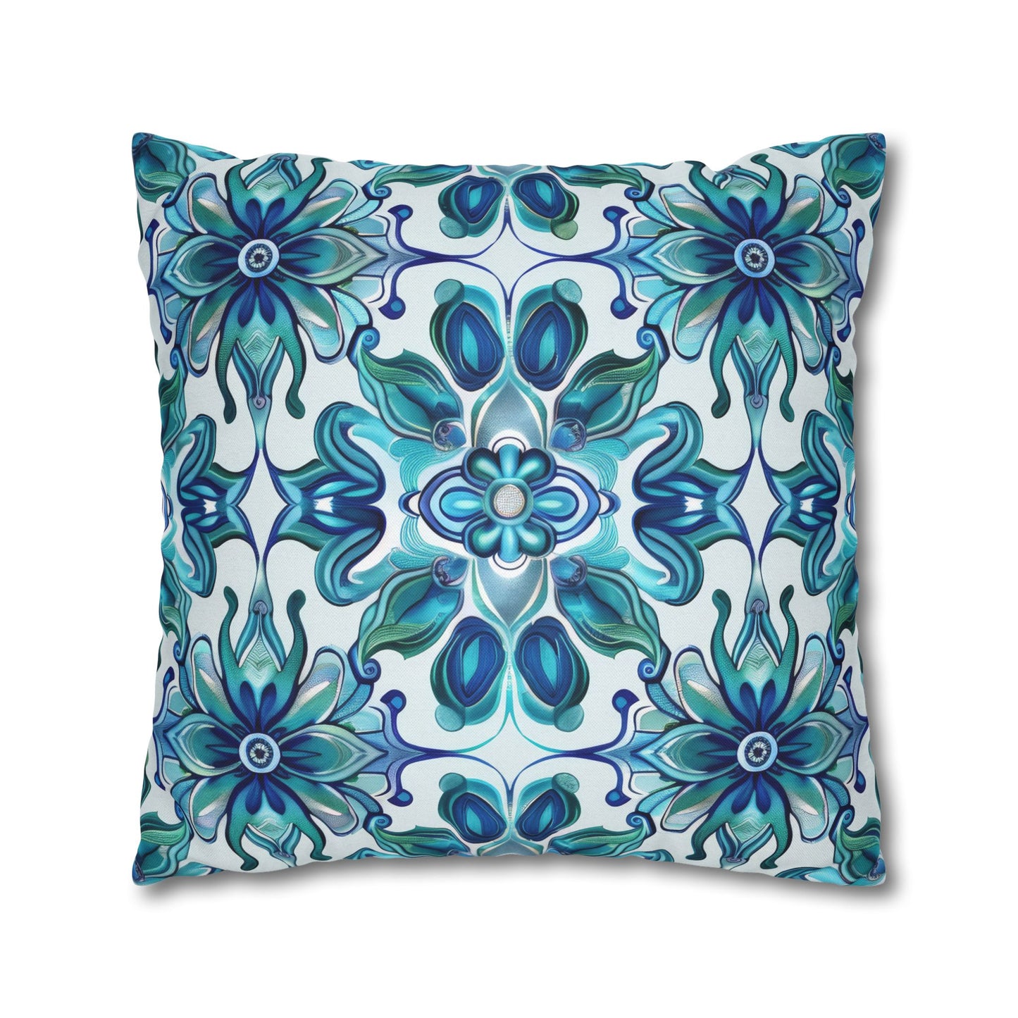 Exquisite Blue Lotus Elegance Floral Mosaic Design Spun Polyester Square Pillowcase 4 Sizes