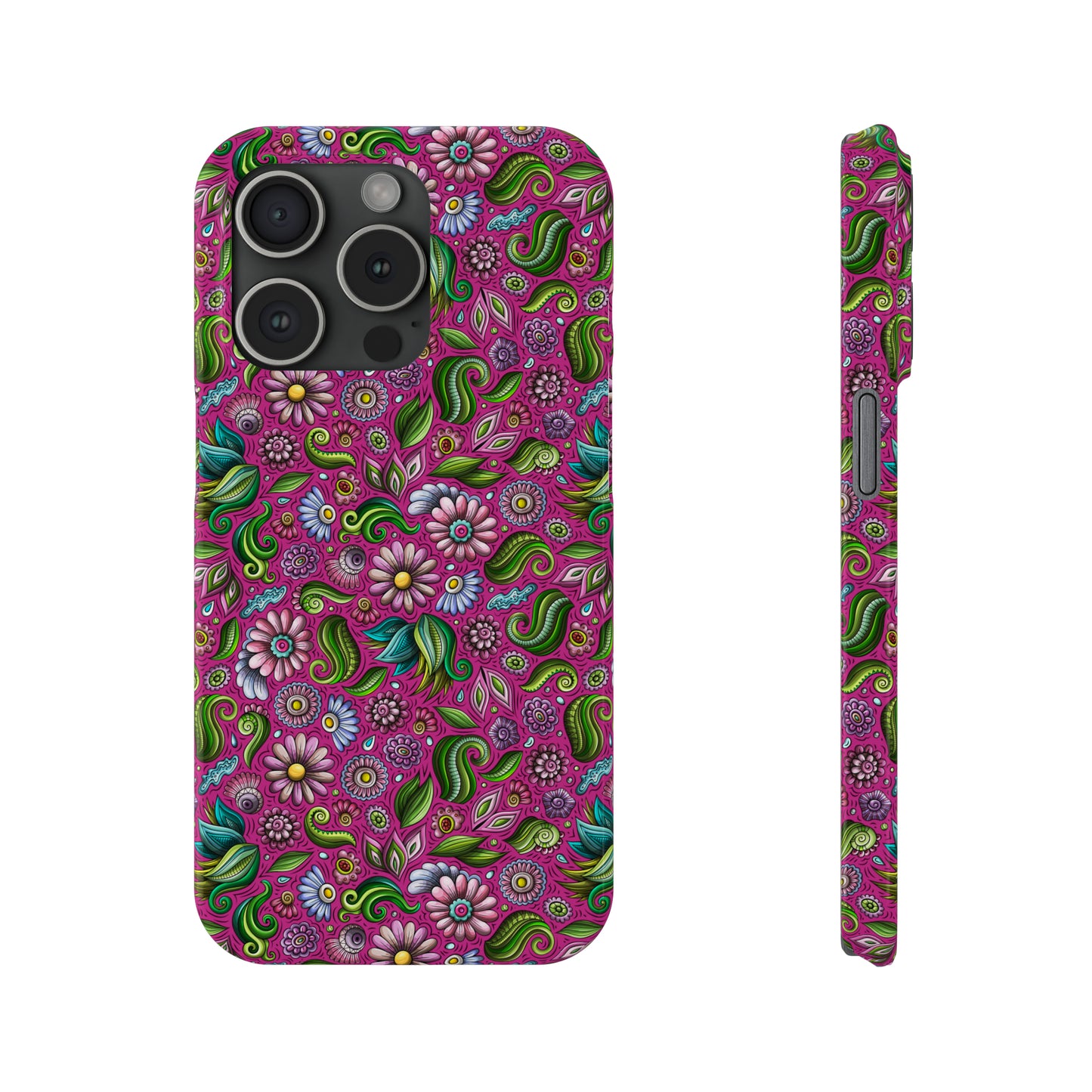 Purple & Pink Daisy Floral Print Hot Pink Background Iphone 15-12 Slim Phone Case