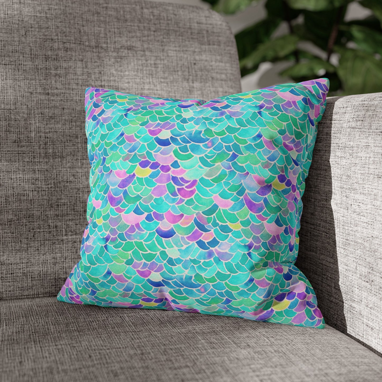 Pastel Seas: Mermaid Tail in Enchanting Pastel Hues Spun Polyester Square Pillowcase 4 Sizes