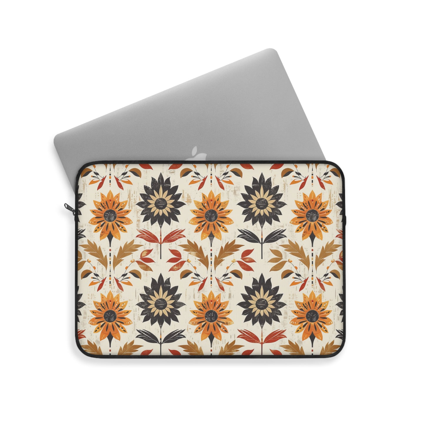 Autumn-Inspired Bohemian Floral Pattern Burnt Orange, Deep Brown and Creamy Beige Laptop or Ipad Protective Sleeve 3 Sizes Available