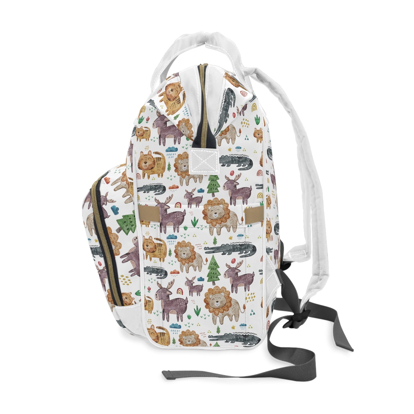 Jungle Jamboree: Kids' Cartoon Lions, Tigers, Alligators, and Reindeer Multifunctional Diaper Backpack