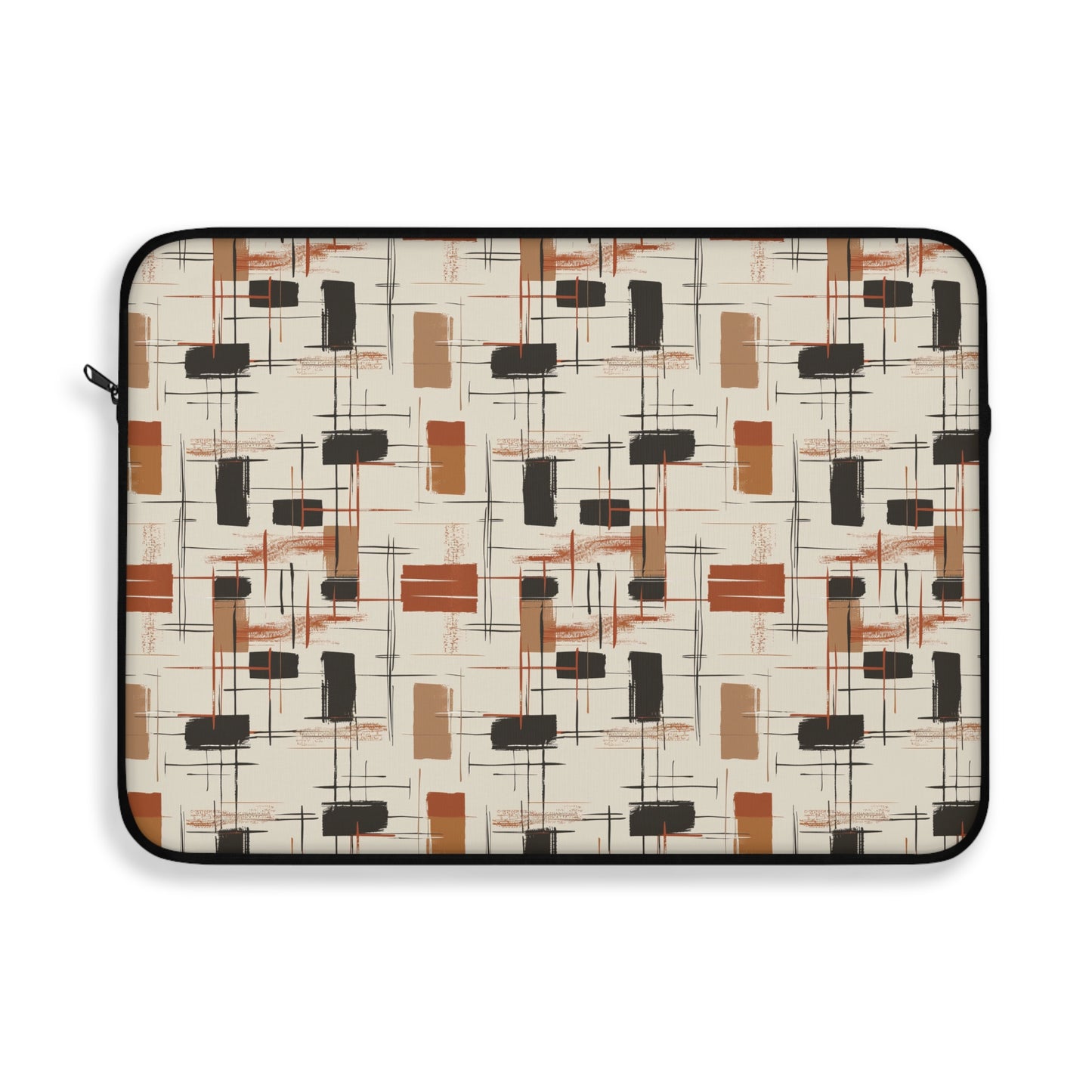 Modern Artistry in Bold and Minimalistic Pattern in a Palette of Black, Dark Orange, and Beige Laptop or Ipad Protective Sleeve 3 Sizes Available