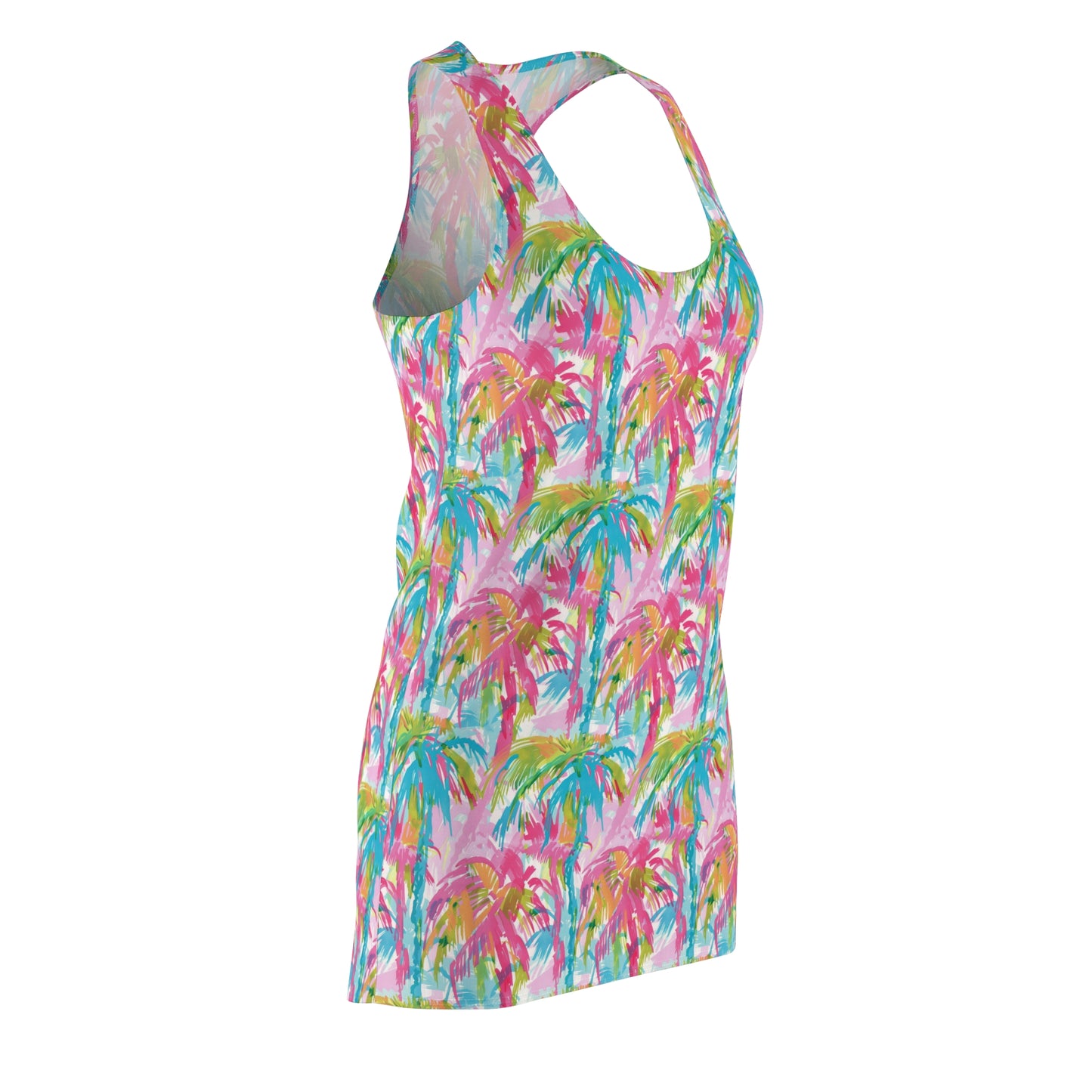 Pastel Paradise: Palm Trees in Soft Blues, Pinks, and Greens Women's Racerback Dress XS - 2XL