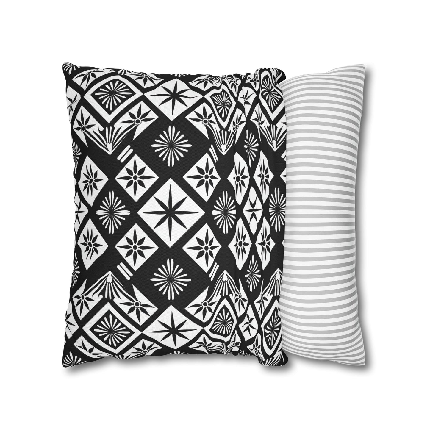 Monochrome Thai Dreamscape: Abstract Chevre Artistry Spun Polyester Square Pillowcase 4 Sizes