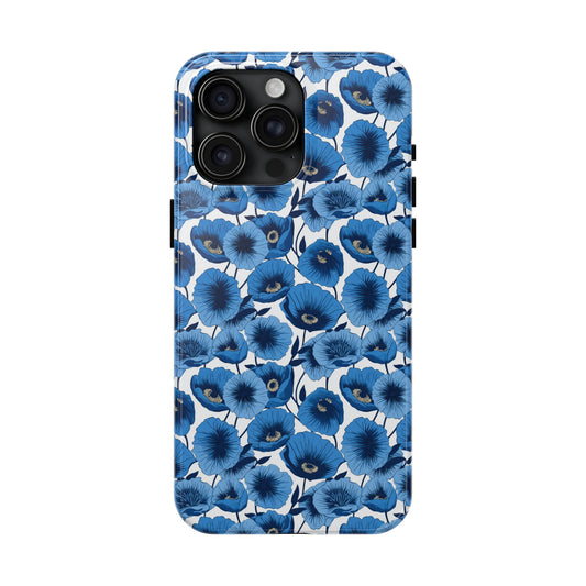 Vivid Blooms Bright Blue Poppies Design Iphone Tough Phone Case