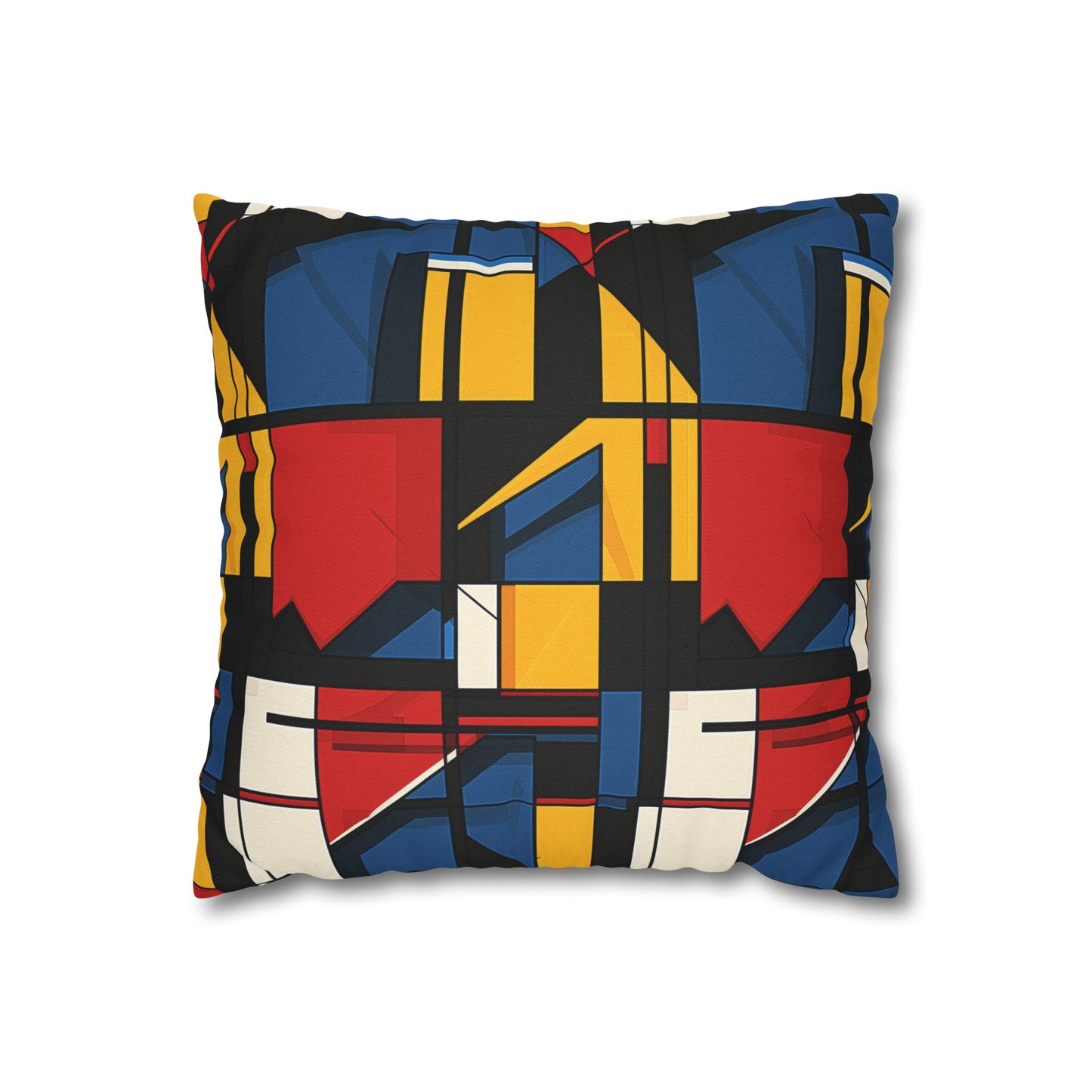 Mondrian-Inspired Bold Primary Colors and Black Lines Abstract Spun Polyester Square Pillowcase 4 Sizes