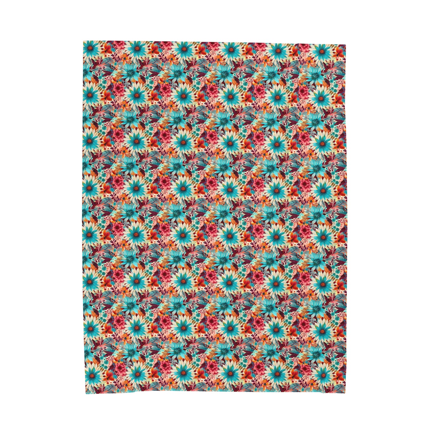 Floral Explosion of Pinks, Teals and Oranges on a Soft Cream Canvas Velveteen Plush Blanket 3 Sizes