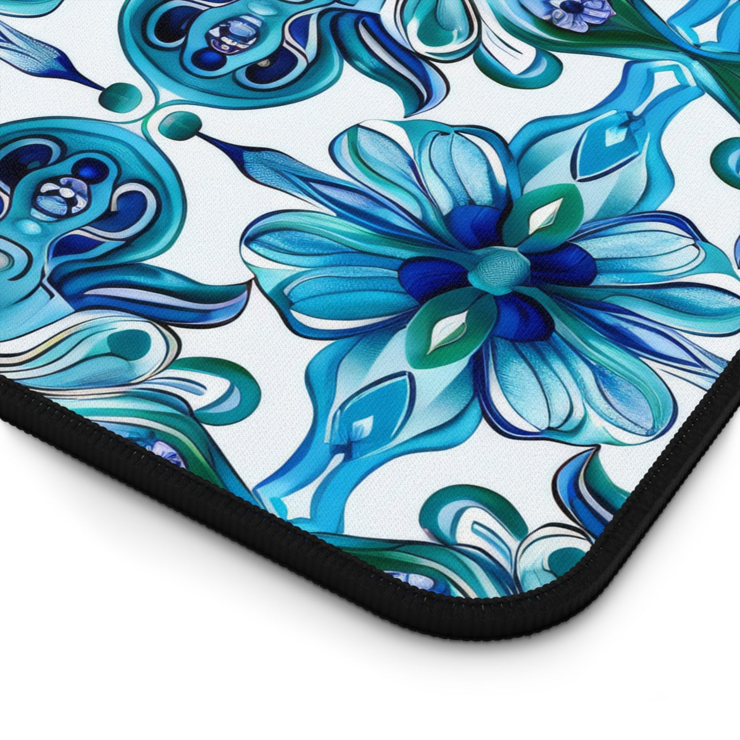 Vibrant Tapestry of Teal and Blue Flowers Extended Gaming Mouse Pad  Desk Mat  - 3 Sizes