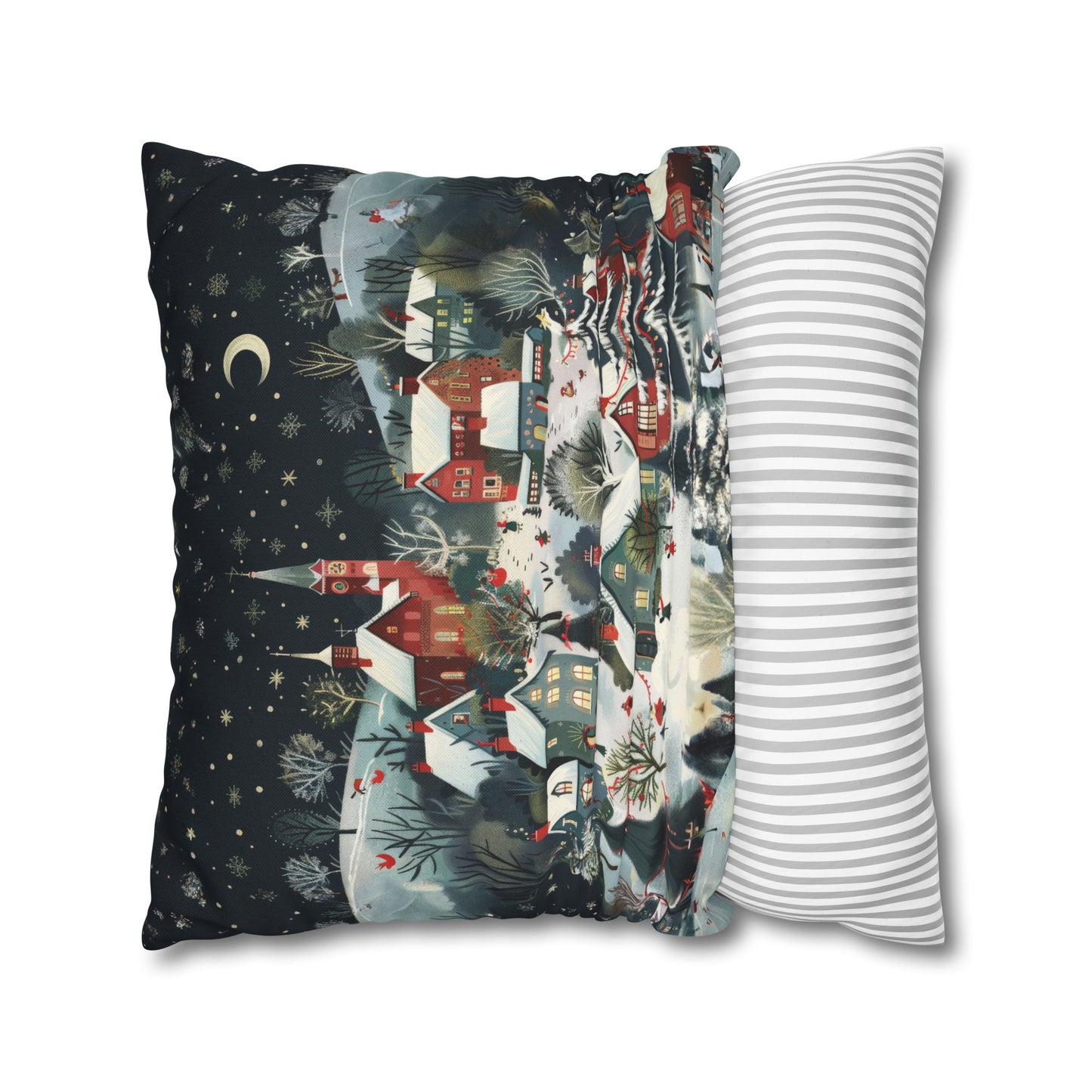 Vintage Winter Village: Old-Fashioned Country Town in a Snowy Christmas Scene Spun Polyester Square Pillowcase 4 Sizes