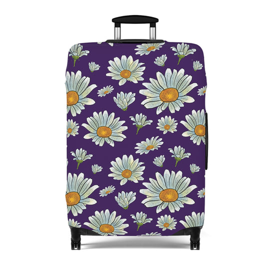 Large Watercolor Summer Daisies Blooming Against a Bold Purple Background  - Luggage Protector and Cover 3 Sizes