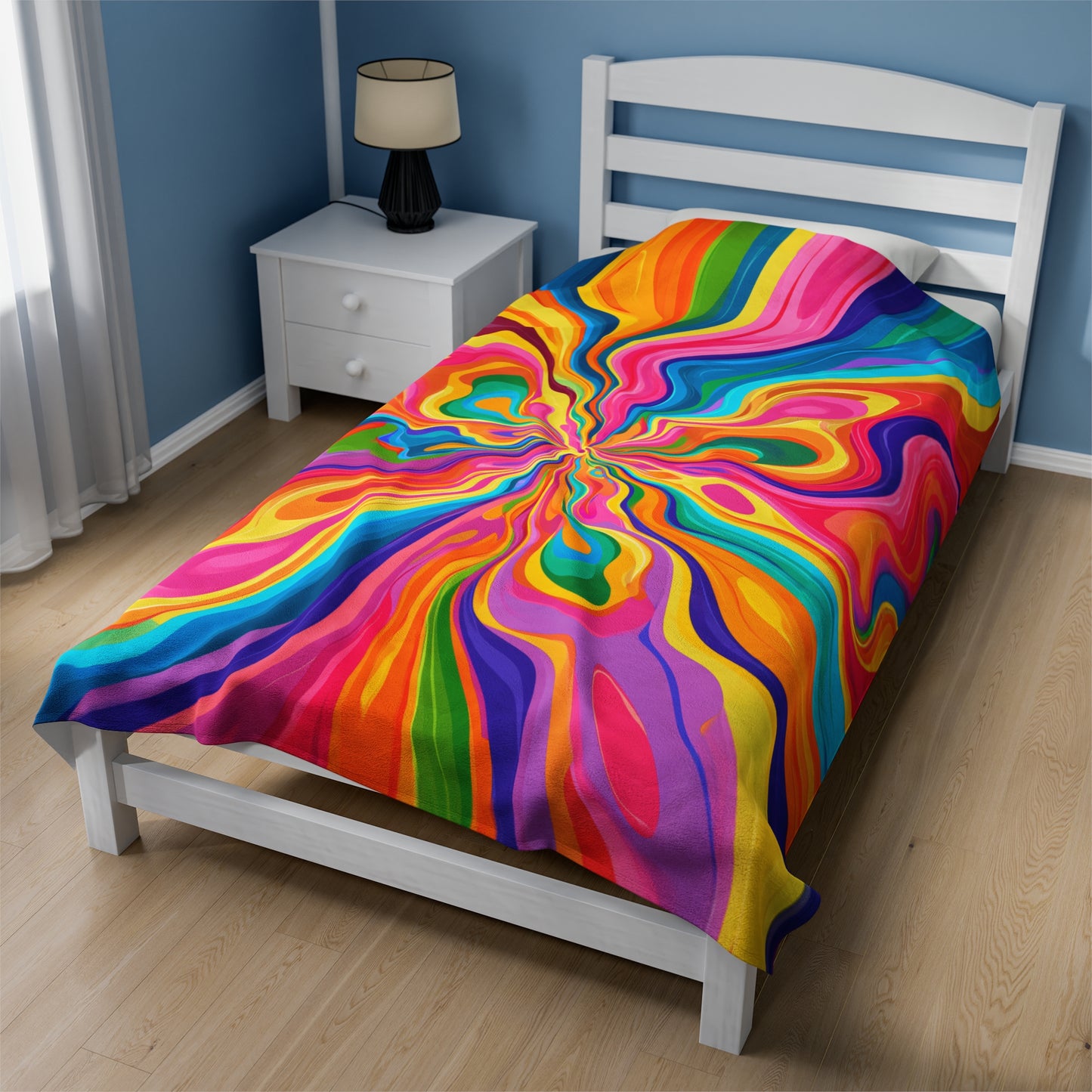 Color Rainbow Fusion Swirl Velveteen Plush Blanket 3 Sizes