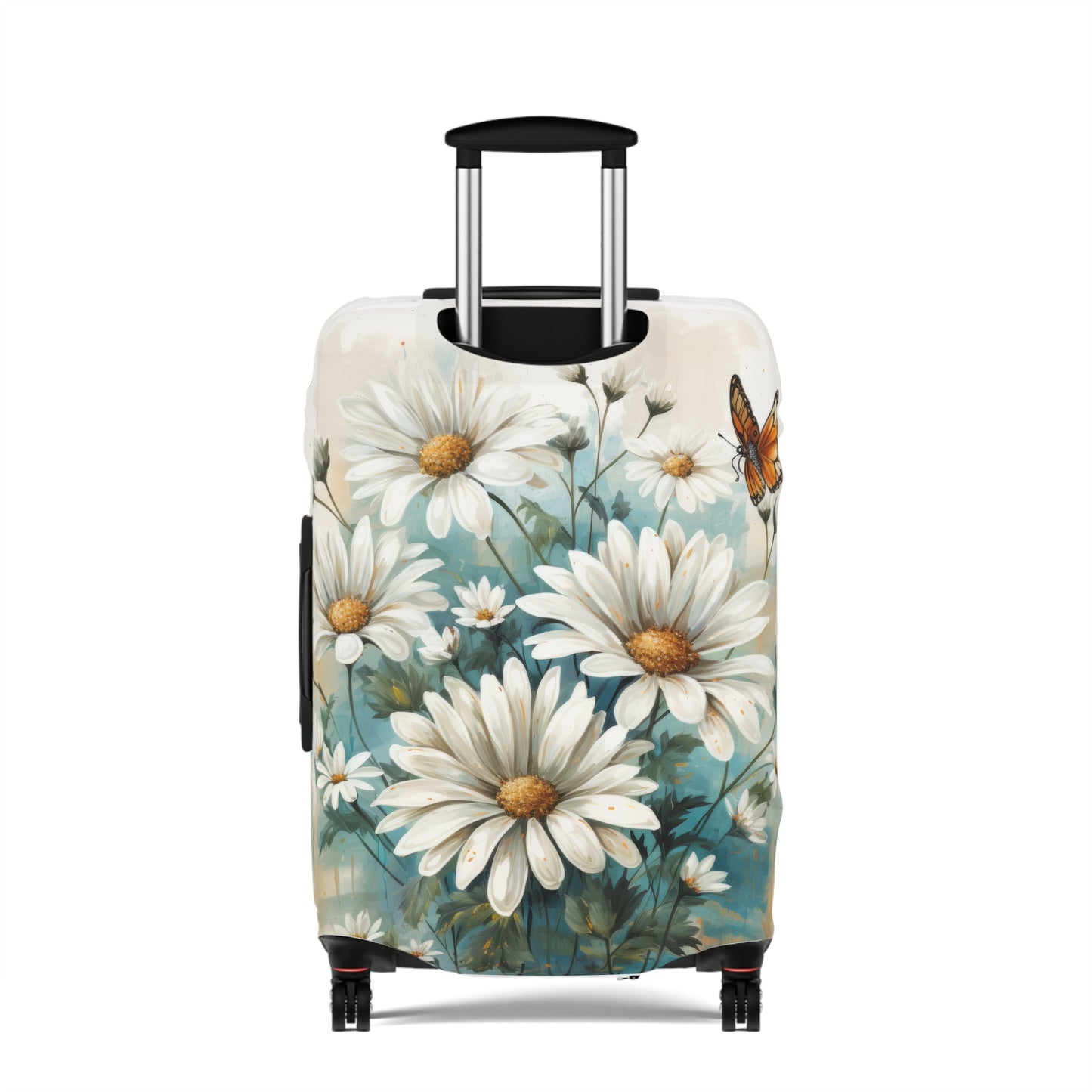 Rustic Farmhouse Teal and White Wild Daisies and Butterflies  - Luggage Protector and Cover 3 Sizes