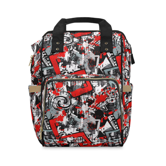 Urban Monochrome: Abstract Graffiti Art in Black, White, and Red Multifunctional Diaper Backpack