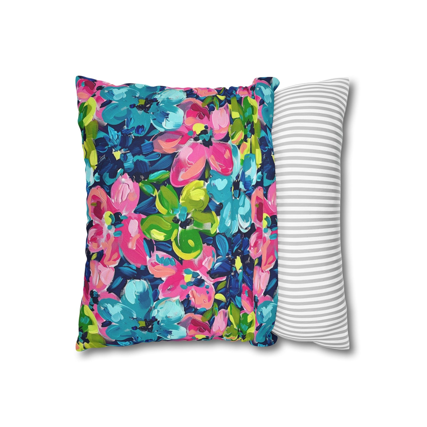 Dusk Blossoms: Moody Pink, Blue, and Yellow Watercolor Flowers Spun Polyester Square Pillowcase 4 Sizes