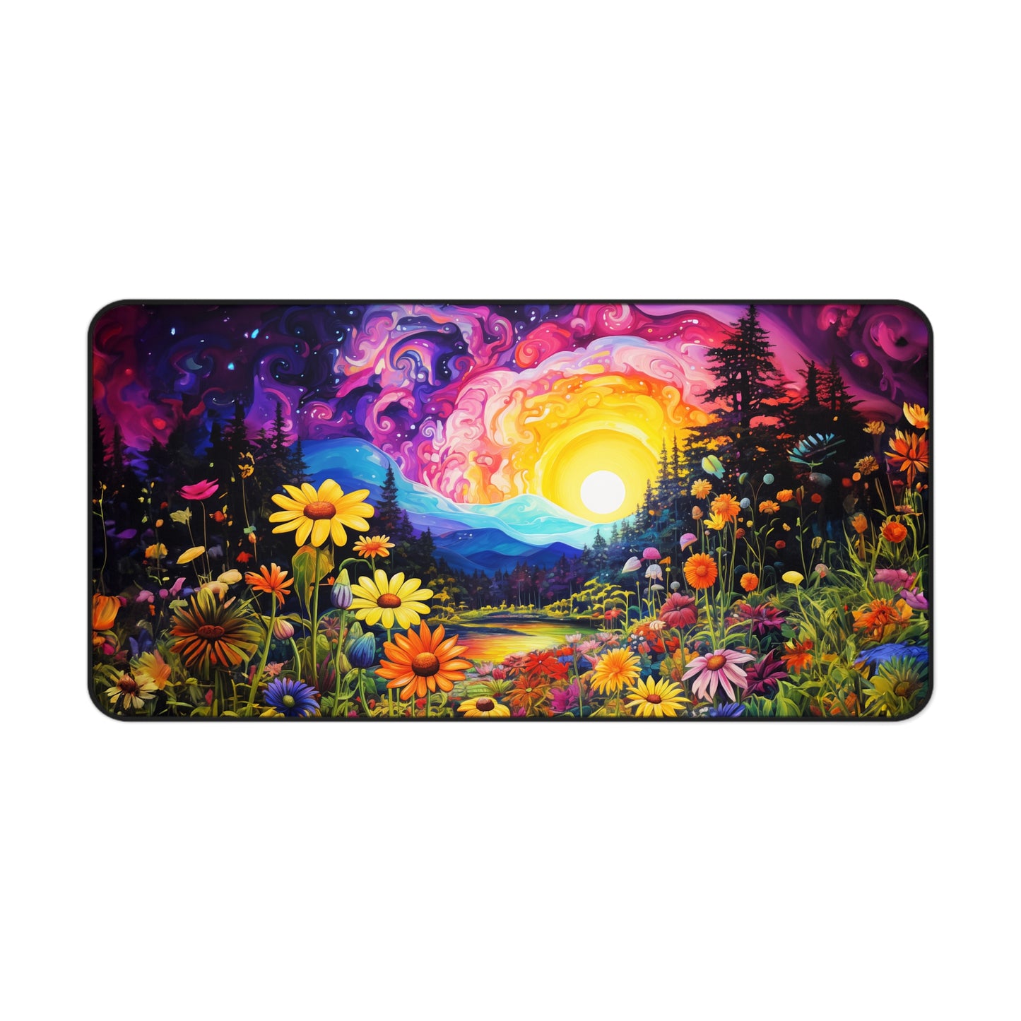 Enchanting Sunrise Over a Whimsical Field of Wildflowers - Desk Mat Extended Gaming Mouse Pad 3 Sizes