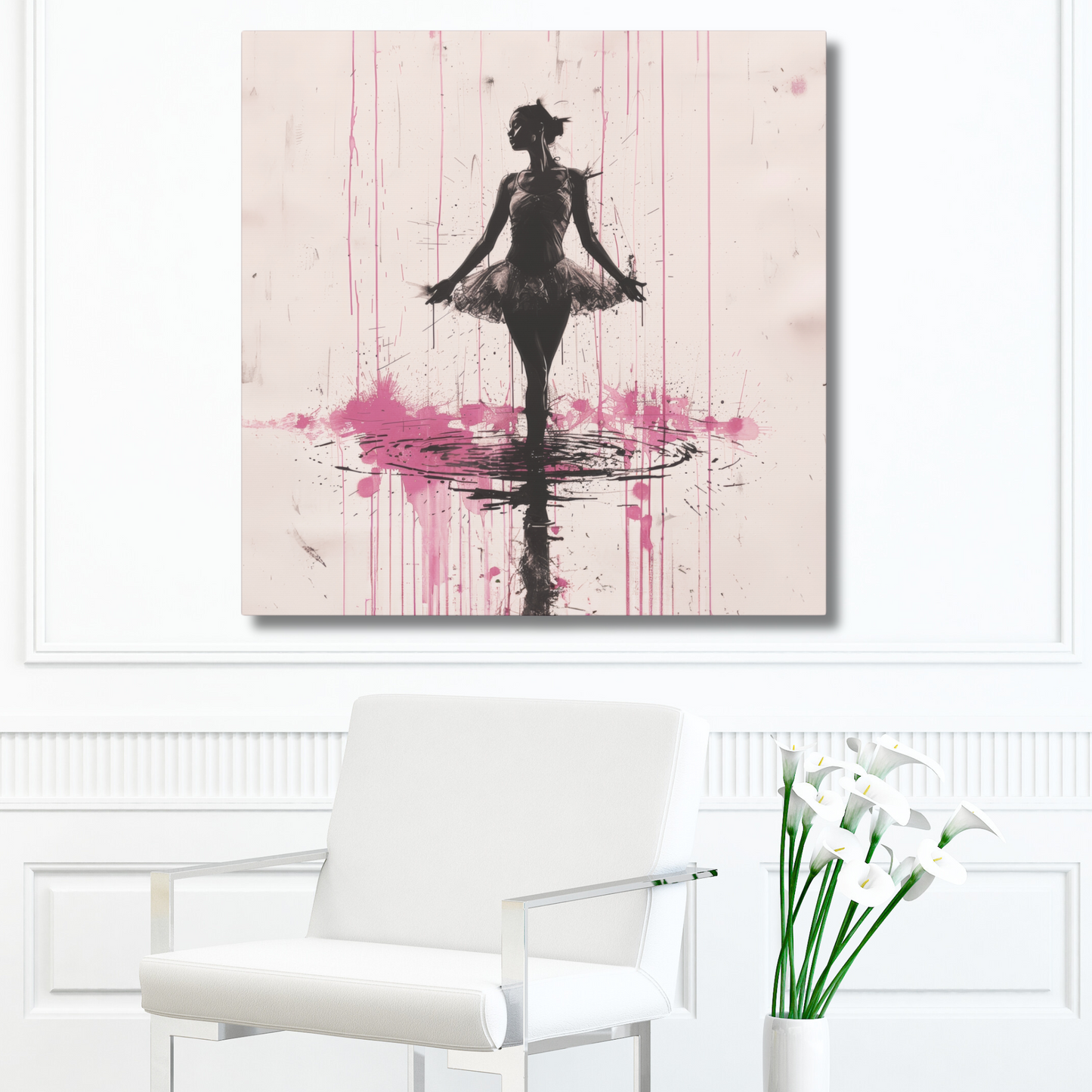 Grace in the Rain Abstract Ballerina Dancing Amidst Pink Showers Print on Canvas Gallery - 13 Sizes