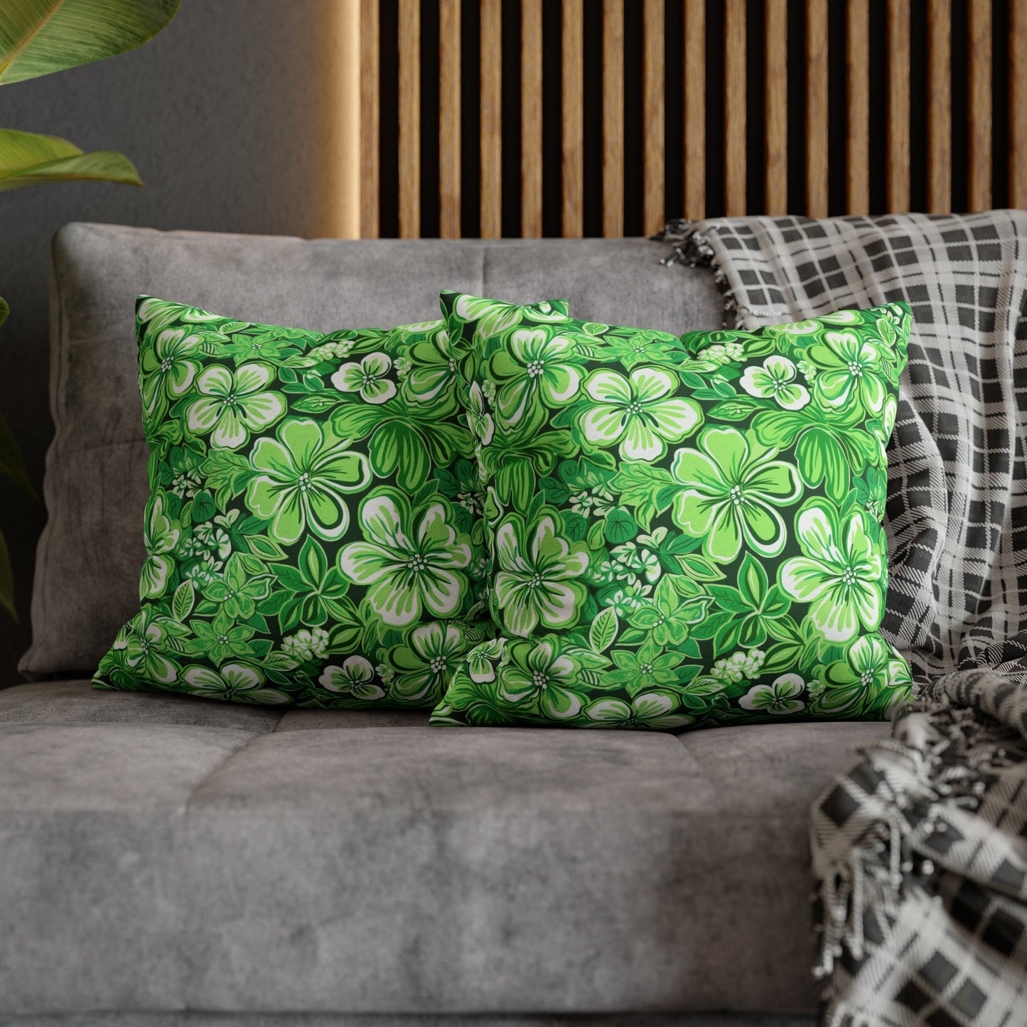 Emerald Essence: Floral Bloom Design in Green Hues Spun Polyester Square Pillowcase 4 Sizes