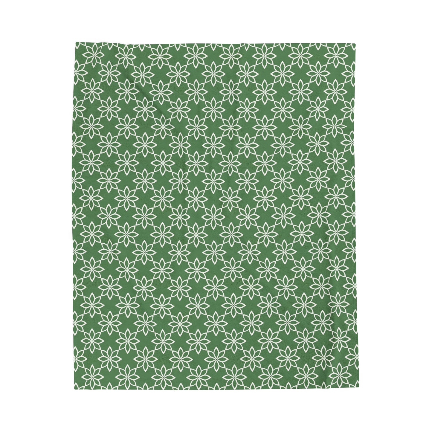 Modern Minimalist Green and White Geometric Floral Design Velveteen Plush Blanket 3 Sizes