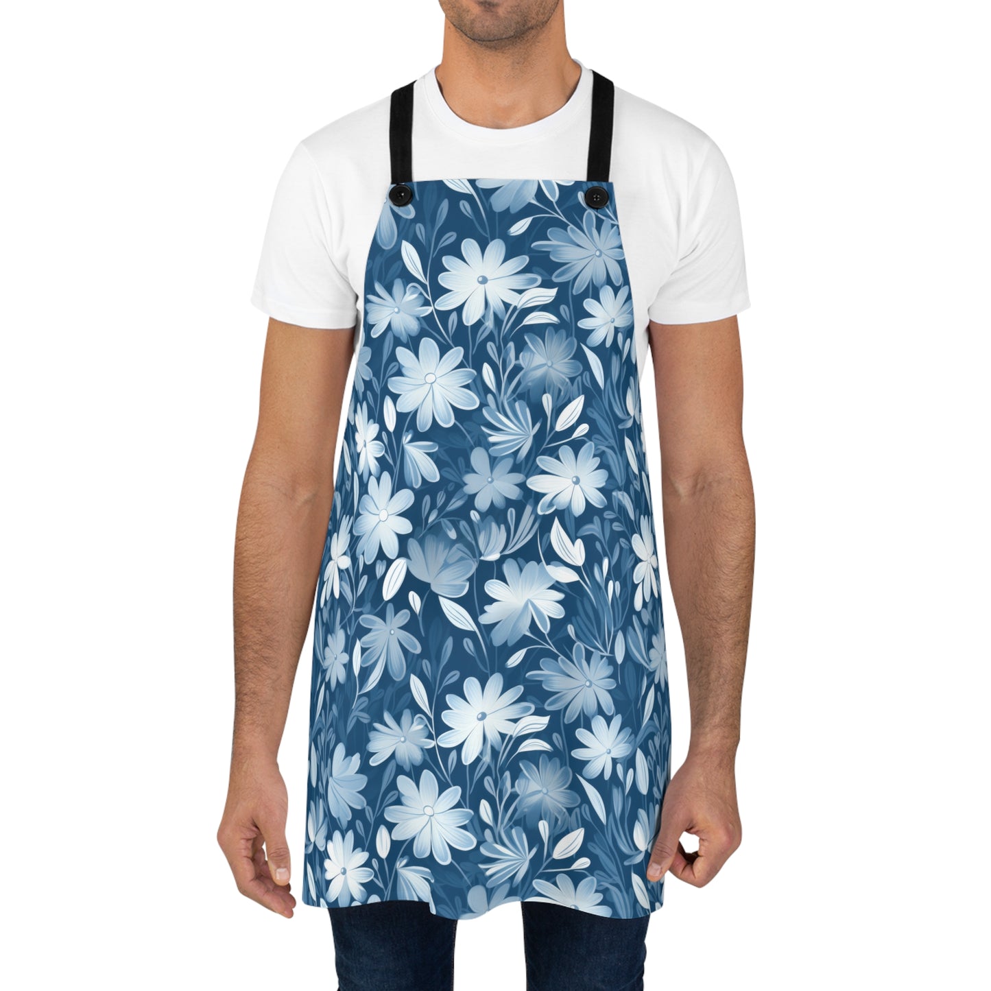 Gentle Elegance: Soft Muted Blue Flower Design - Kitchen Chef Apron