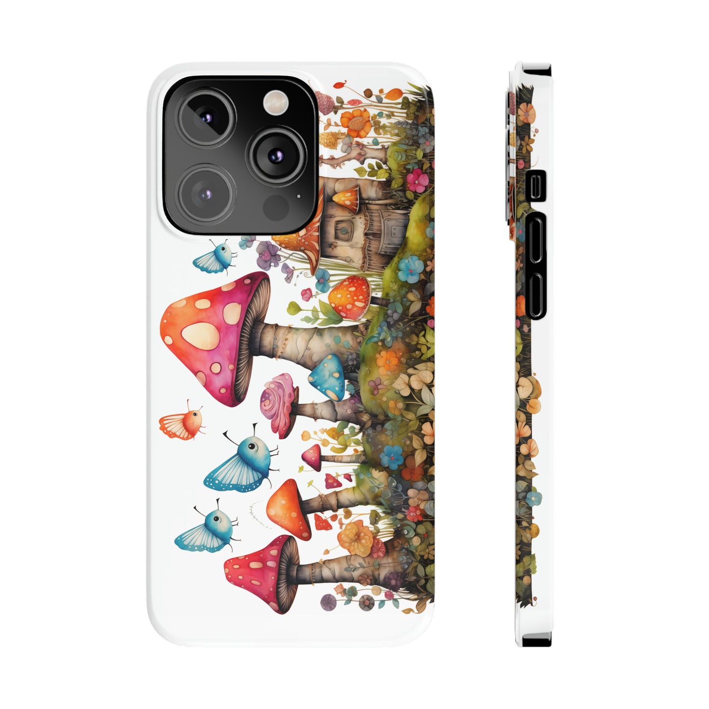 Enchanting Mushroom Cottage Adorned with Butterflies and Toadstools Iphone 15-12 Slim Phone Case