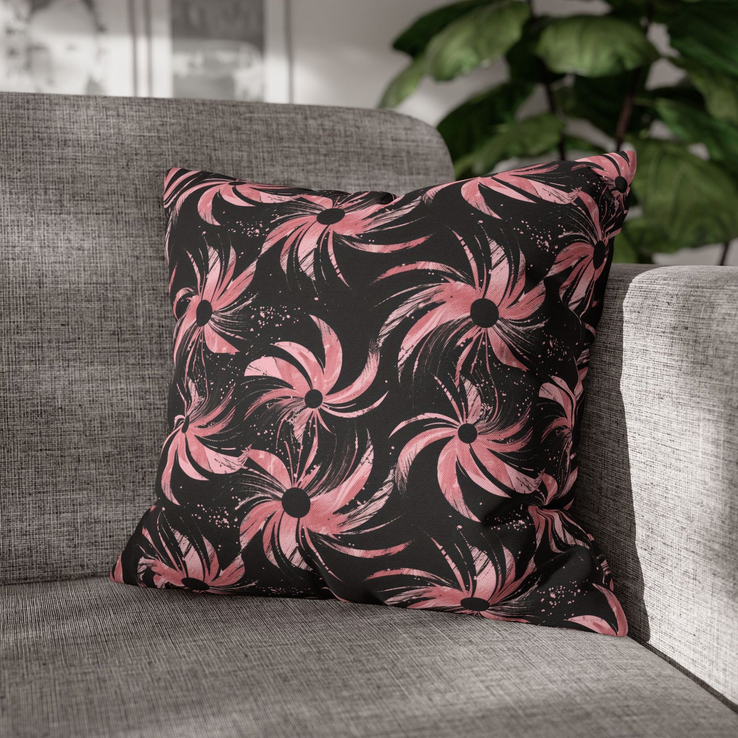 Stellar Blooms of Cosmic Pink on Midnight Black Design Spun Polyester Square Pillowcase 4 Sizes