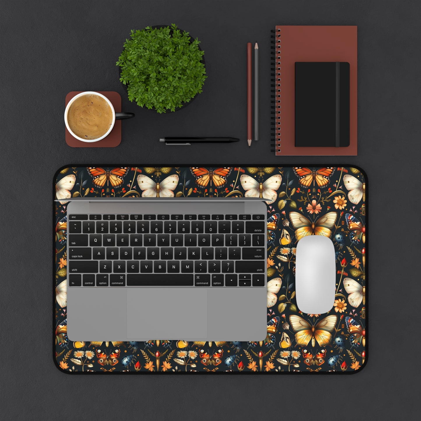 Enchanted Garden of Butterflies and Botanicals in Rich Autumn Hues on a Deep Night Background Extended Gaming Mouse Pad Desk Mat - 3 Sizes