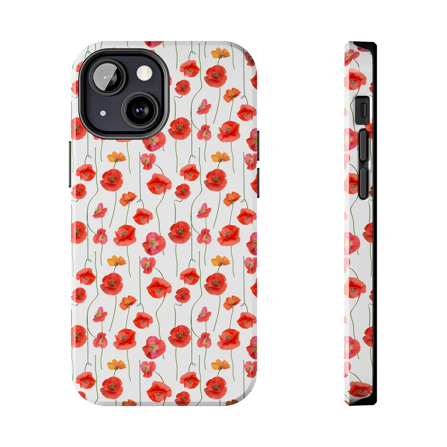 Vivid Elegance: Bright Red Poppies on a White Background Iphone Tough Phone Case