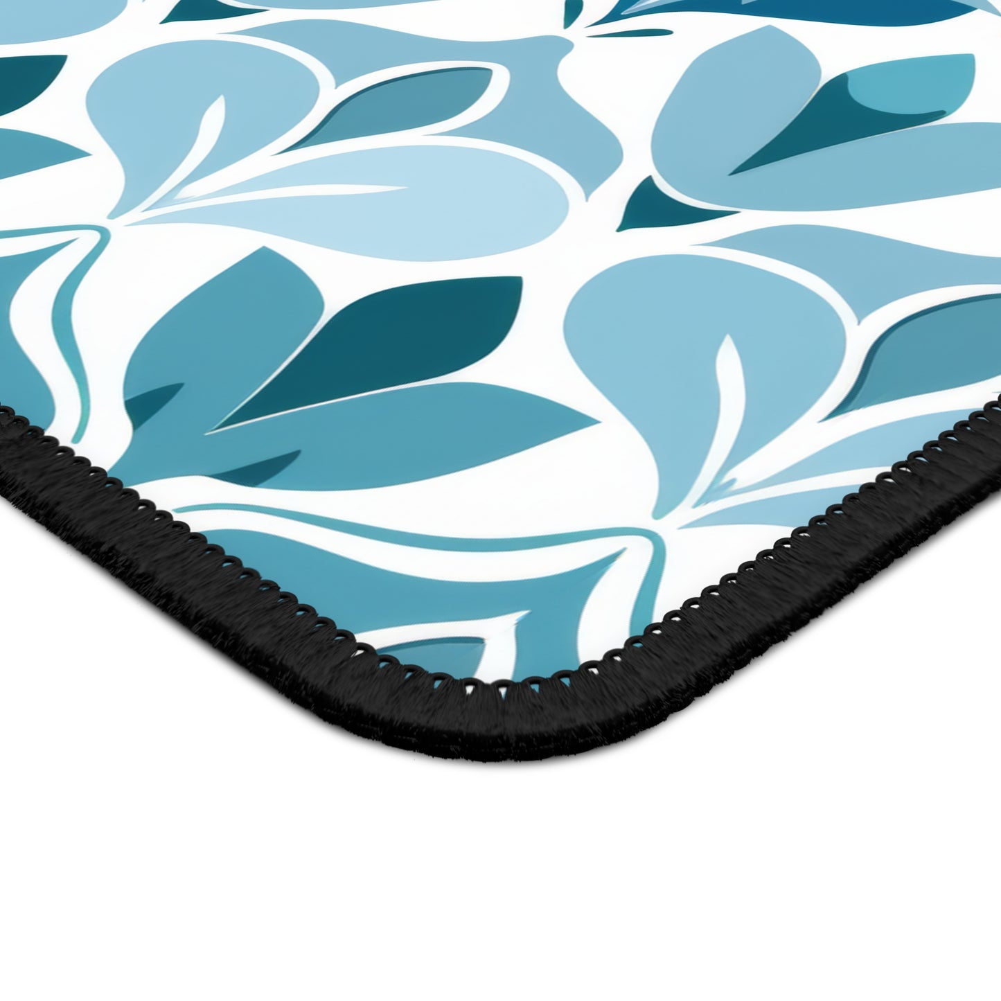 Elegant Floral Pattern in Shades of Aqua and Teal, Forming Graceful Botanical Motifs Gaming Mouse Pad with Finished Edges