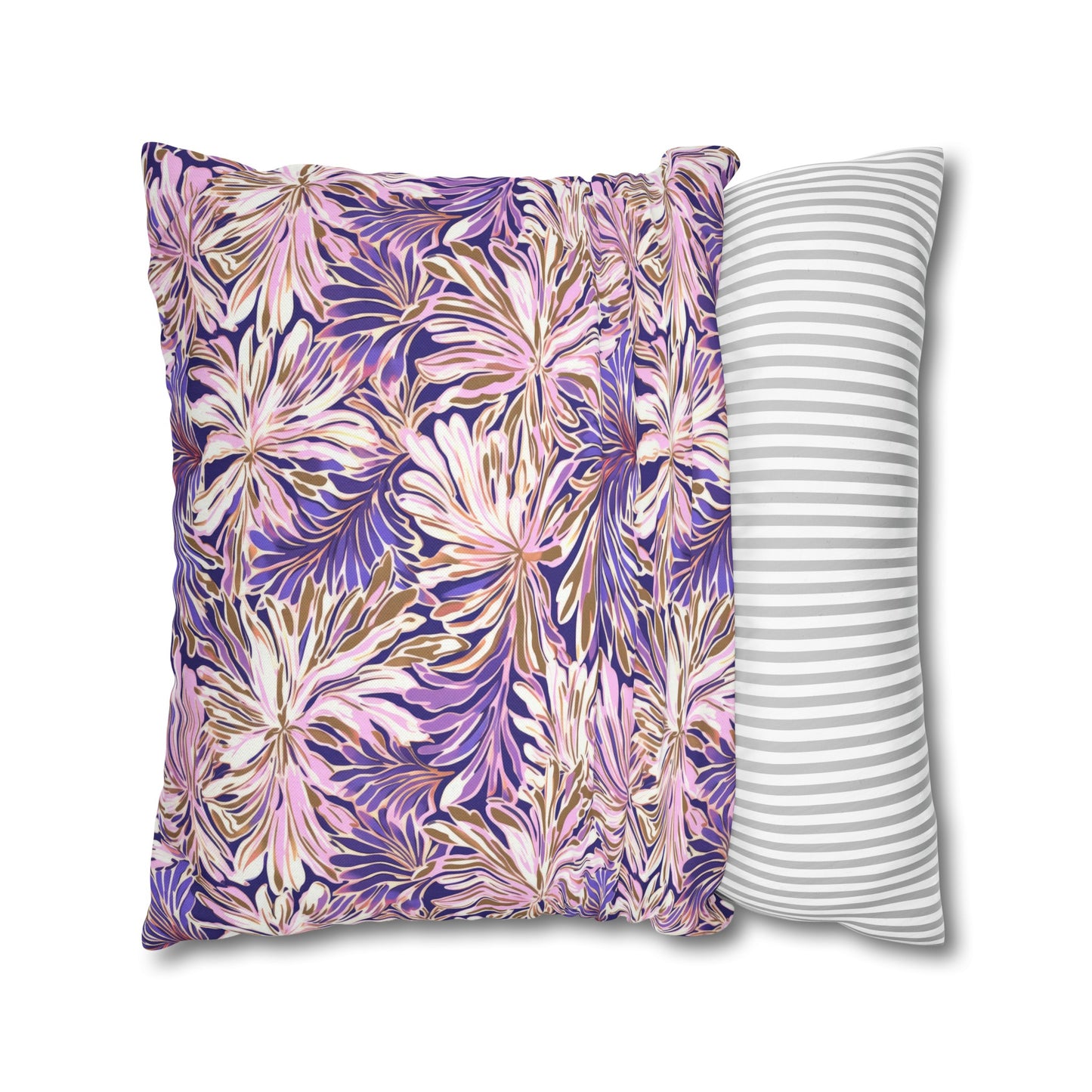 Gilded Blooms: Purple, Pink, and Gold Abstract Watercolor Flowers Spun Polyester Square Pillowcase 4 Sizes