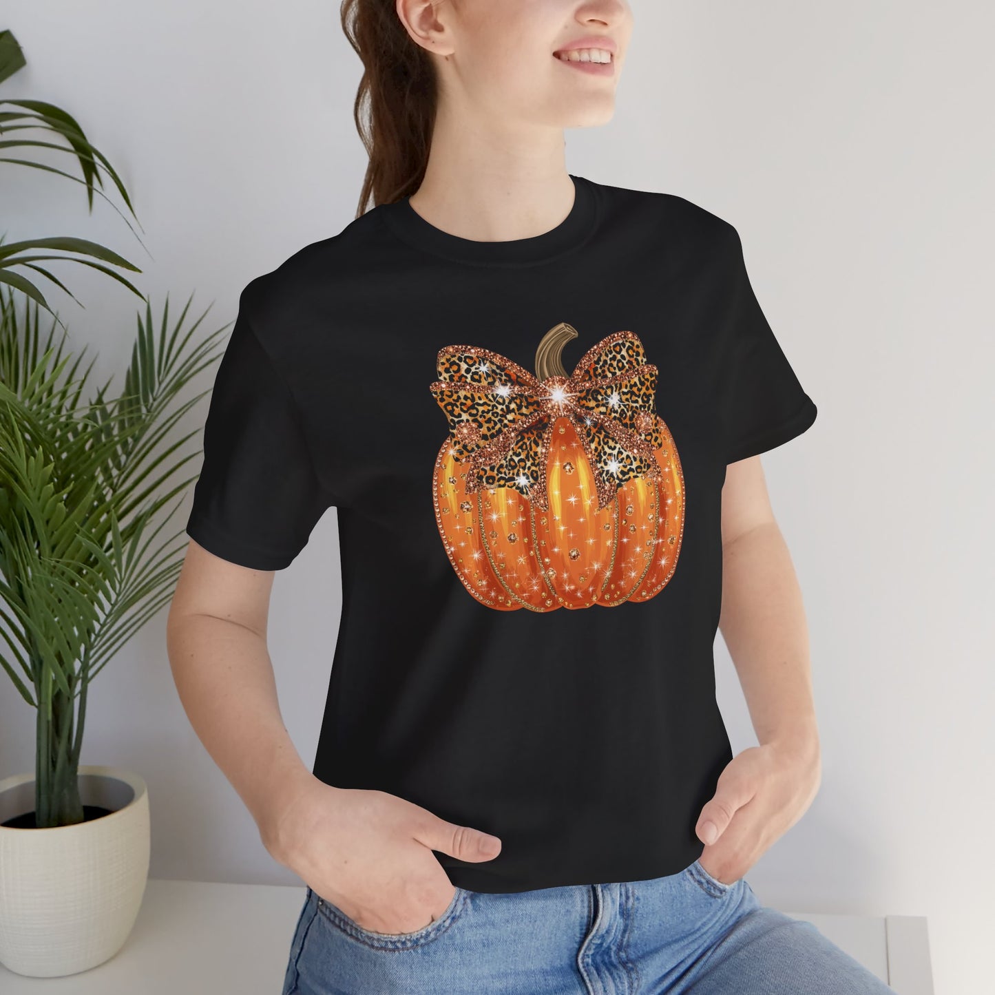 Coquette Glitter Pumpkin Fall Theme Jersey Short Sleeve T-shirt