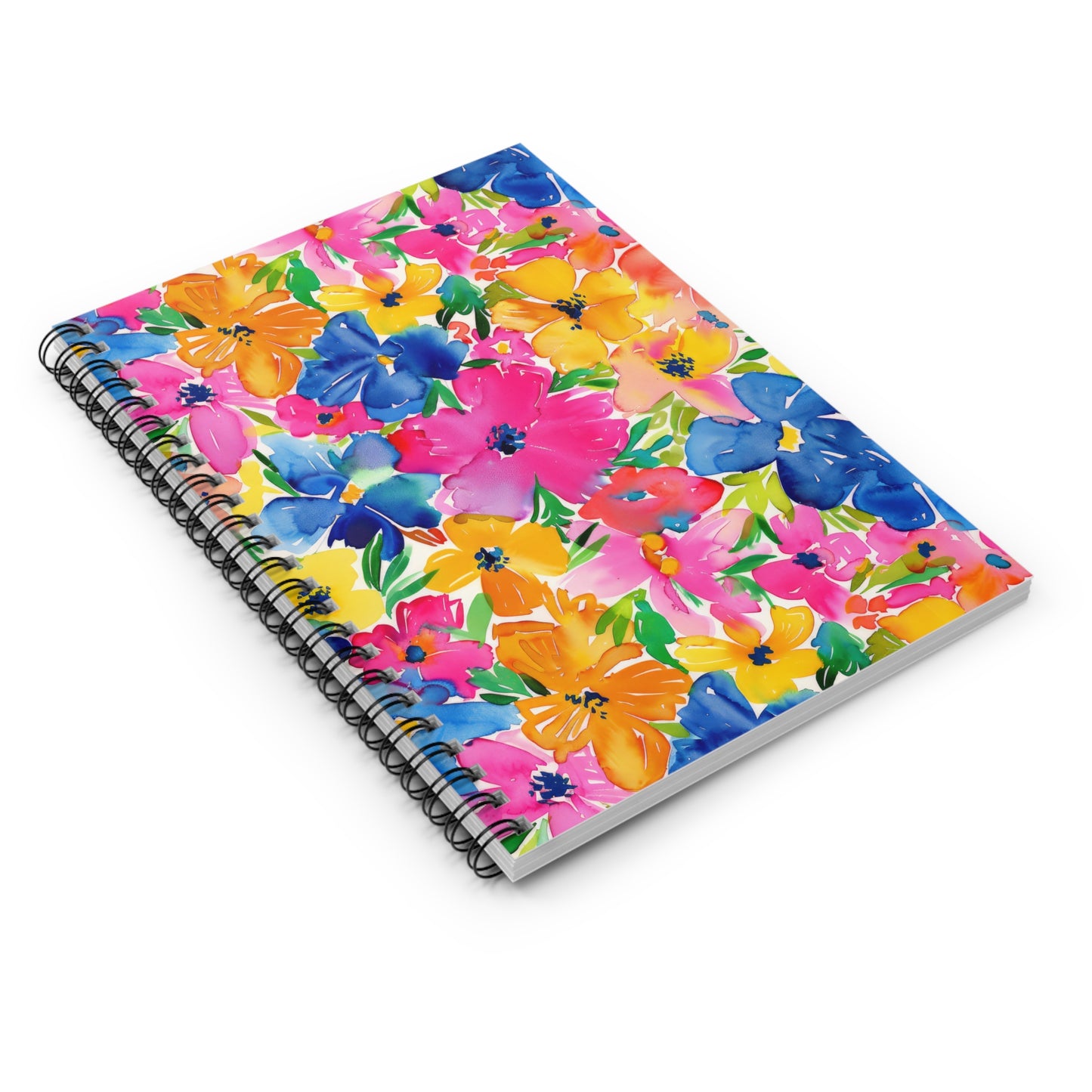 Springtime Kaleidoscope: Multi-color Watercolor Blossoms in Bloom Spiral Ruled Line Notebook