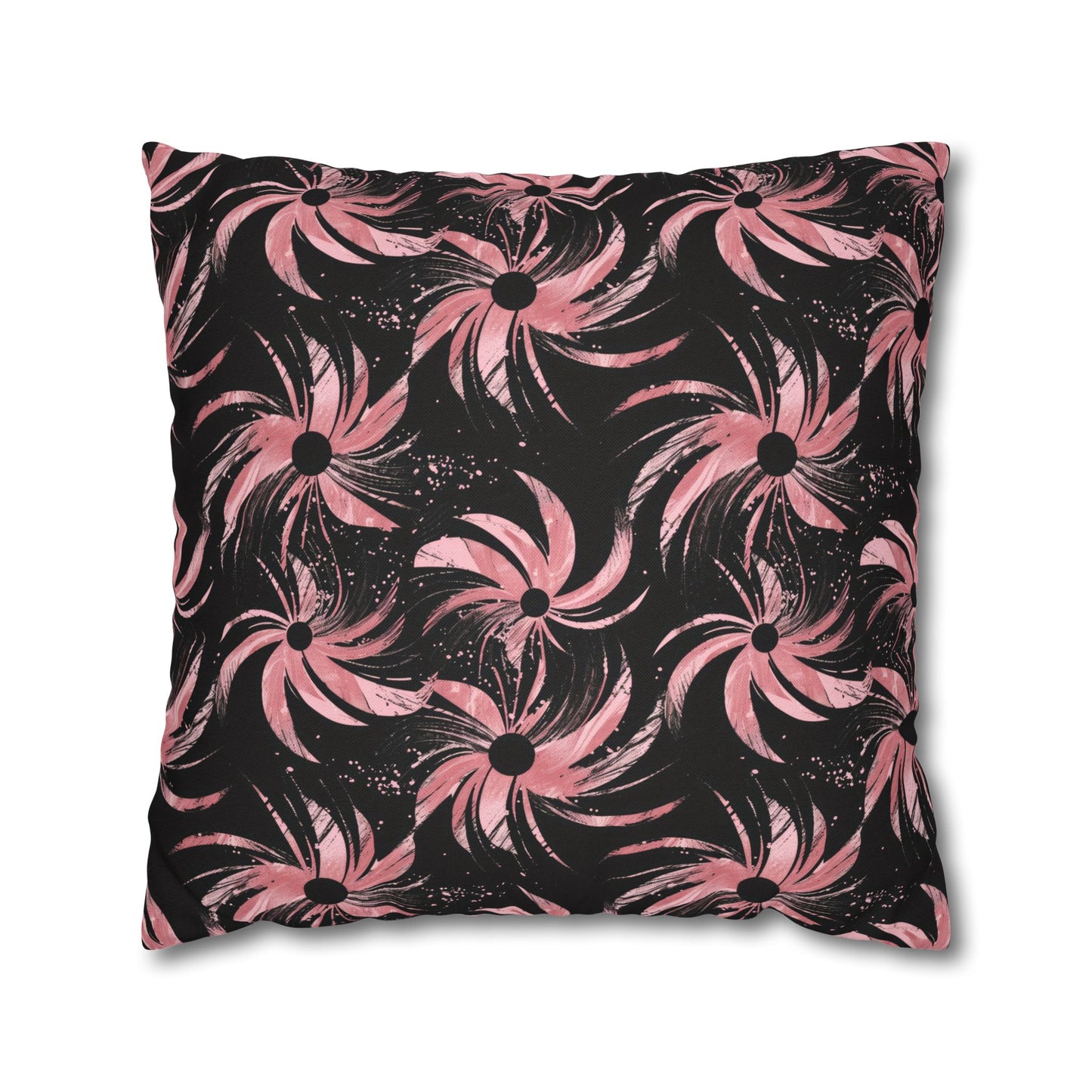 Stellar Blooms of Cosmic Pink on Midnight Black Design Spun Polyester Square Pillowcase 4 Sizes