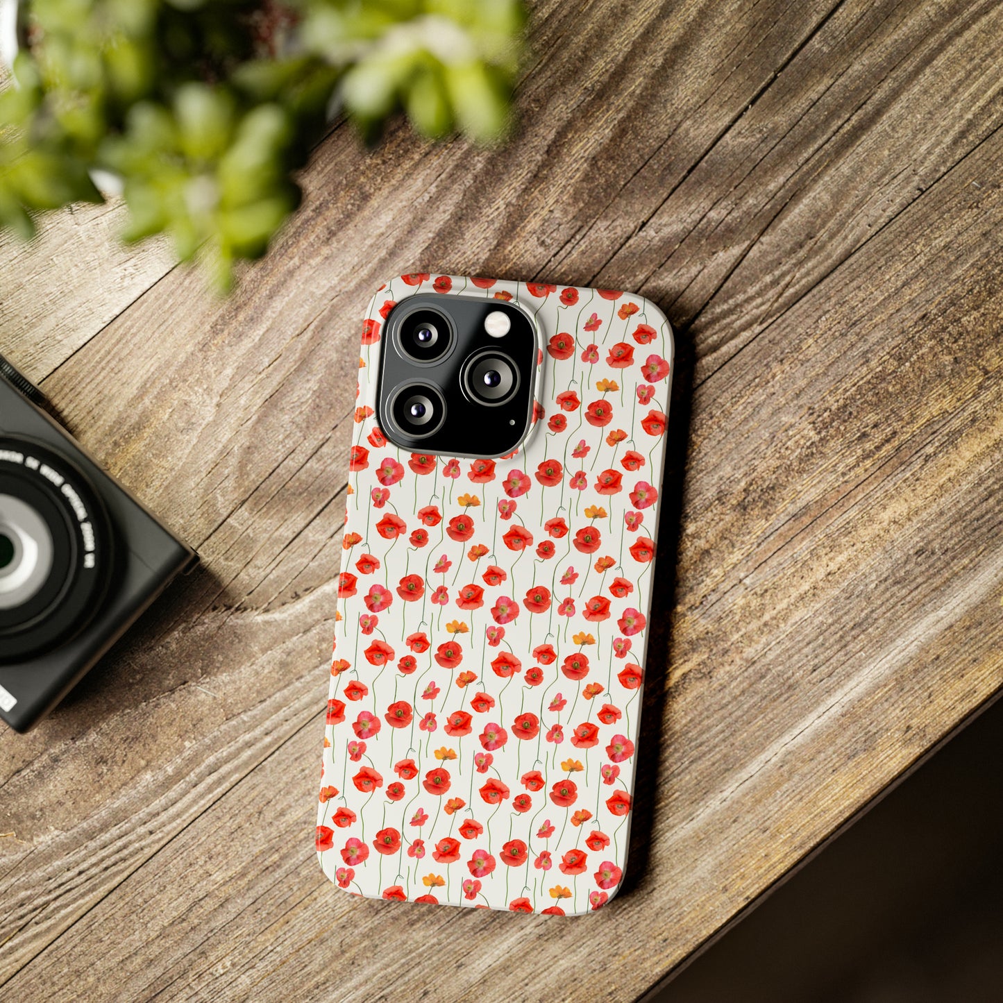 Vivid Elegance: Bright Red Poppies on a White Background Iphone 15-12 Slim Phone Case