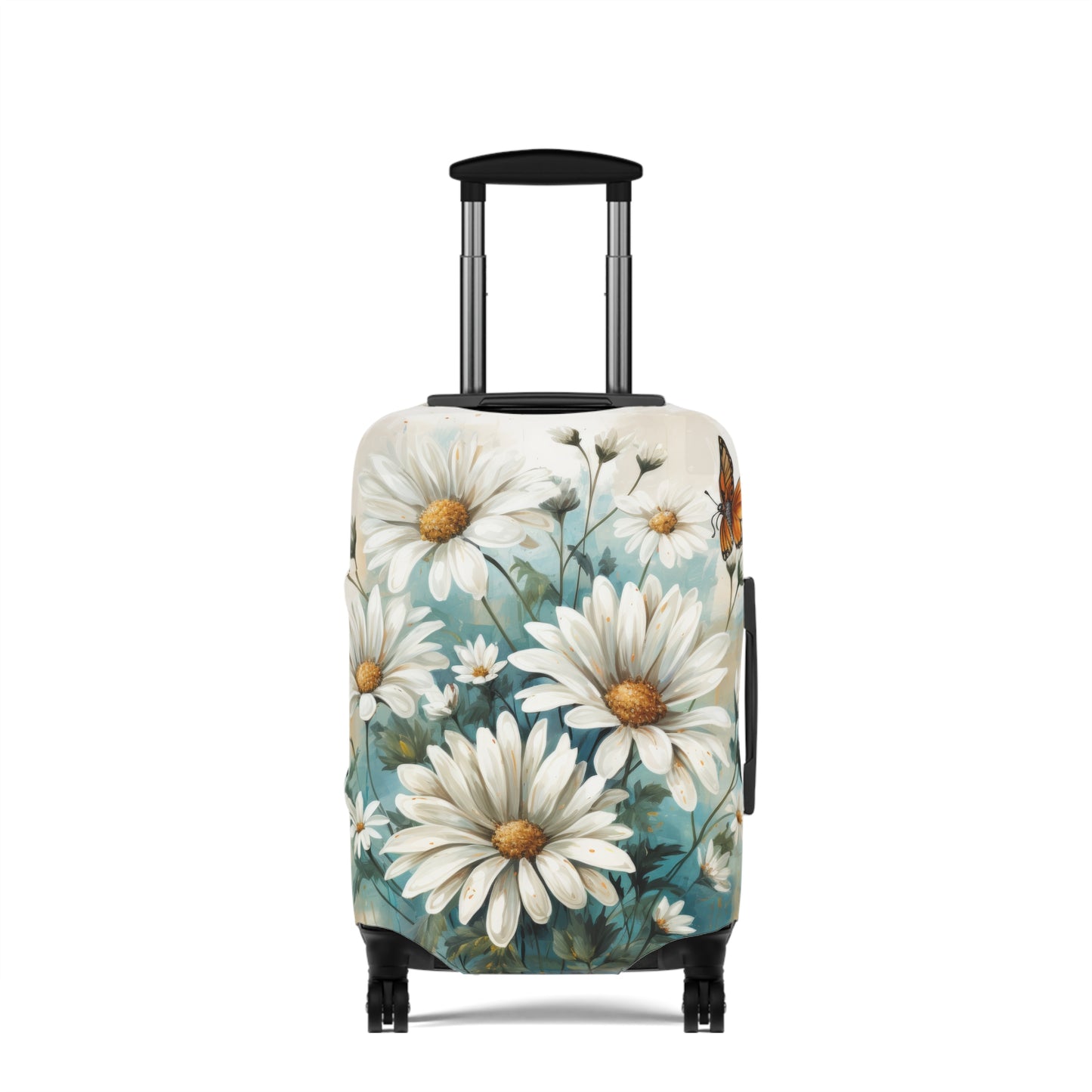 Rustic Farmhouse Teal and White Wild Daisies and Butterflies  - Luggage Protector and Cover 3 Sizes