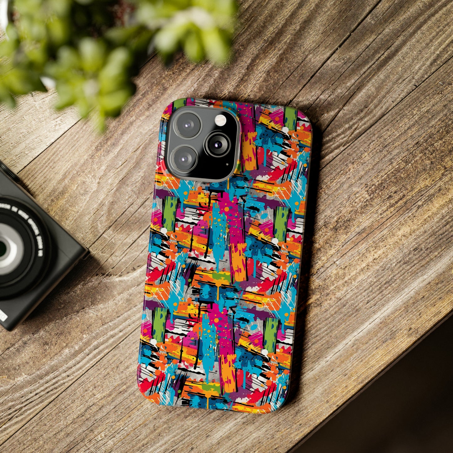 Abstract Brush Painted Colorful Design Iphone 15-12 Slim Phone Case