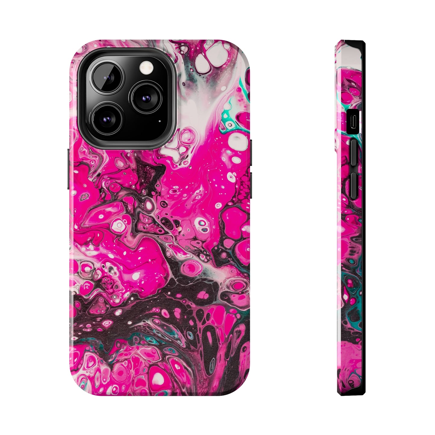 Pink, Black and White Alcohol Ink Design Iphone Tough Phone Case